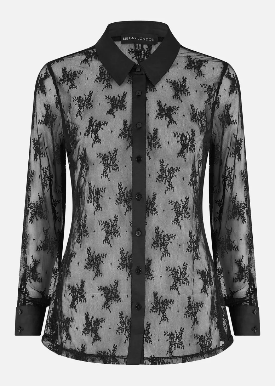 Tops>Yumi Black Lace Sheer Fitted Shirt