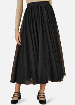Skirts>Yumi Black Mesh Heart Print Tulle Skirt