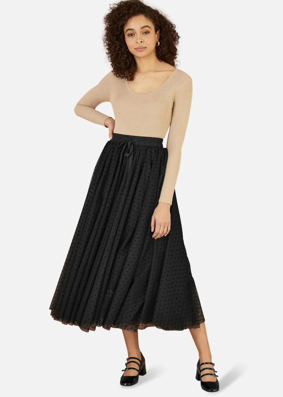 Skirts>Yumi Black Mesh Heart Print Tulle Skirt
