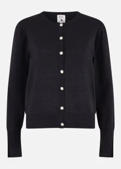 Knitwear>Yumi Black Metallic Knit Cardigan With Pearl Button Details