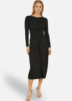 Dresses>Yumi Black Midi Fitted Stretch Dress With Knot Detail