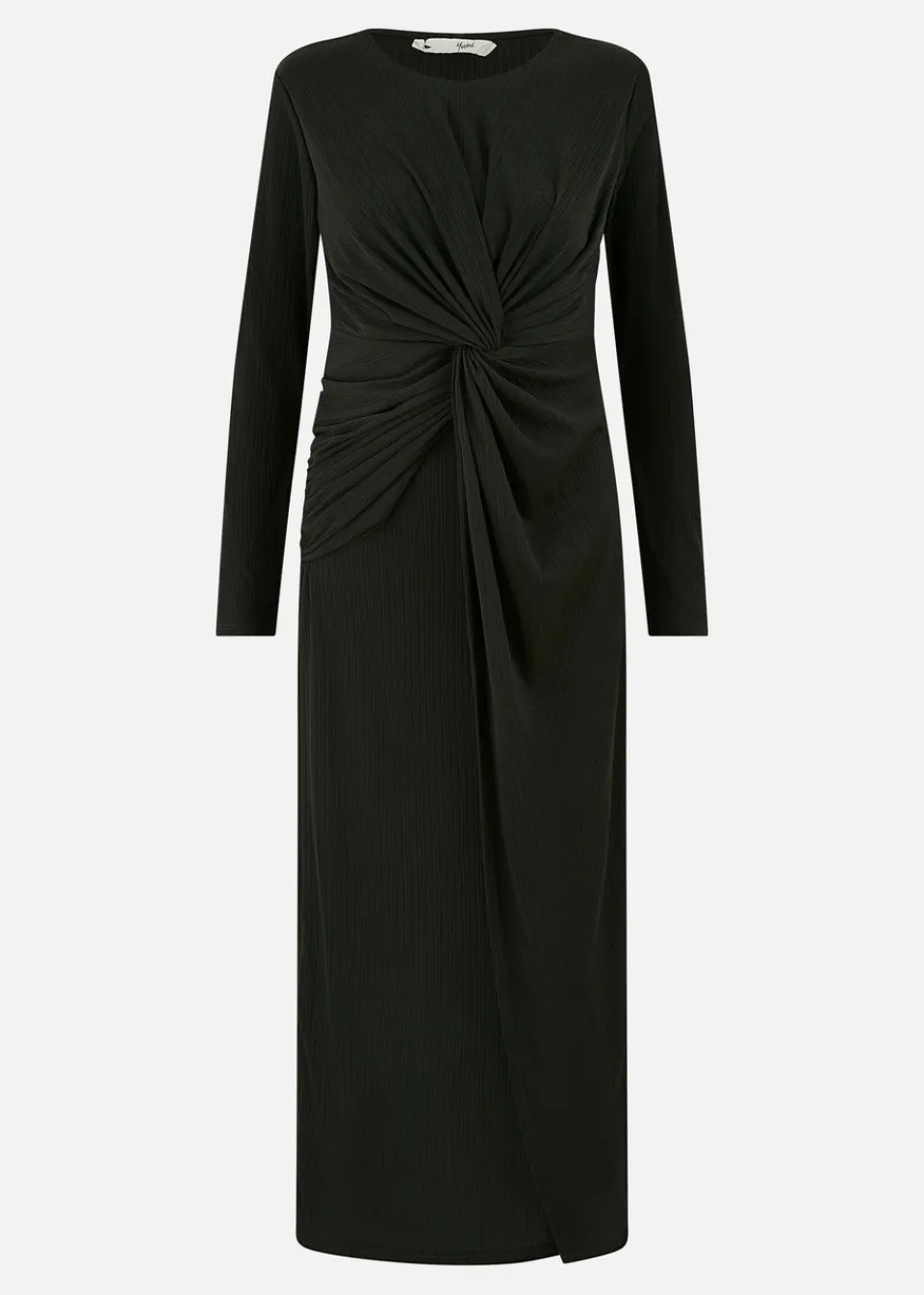 Dresses>Yumi Black Midi Fitted Stretch Dress With Knot Detail