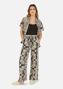 Trousers>Yumi Black Paisley Print Relaxed Fit Trousers