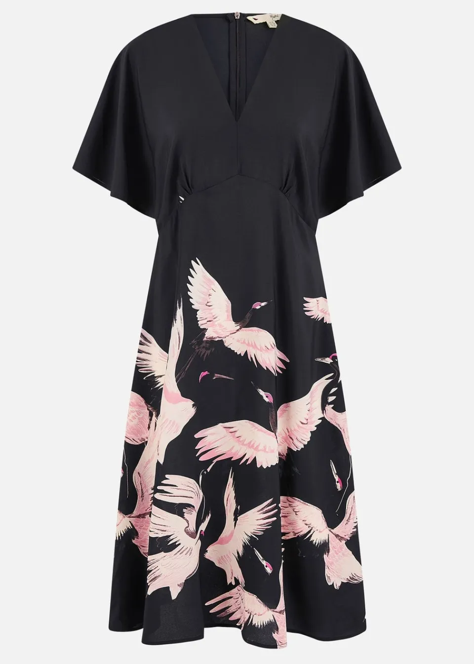 Dresses>Yumi Black Recycled Fabric Crane Print Kimono Midi Dress