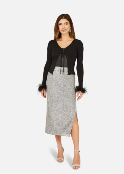 Tops>Yumi Black Ribbed Bolero With Feather Cuffs