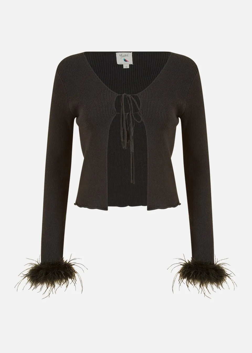 Tops>Yumi Black Ribbed Bolero With Feather Cuffs