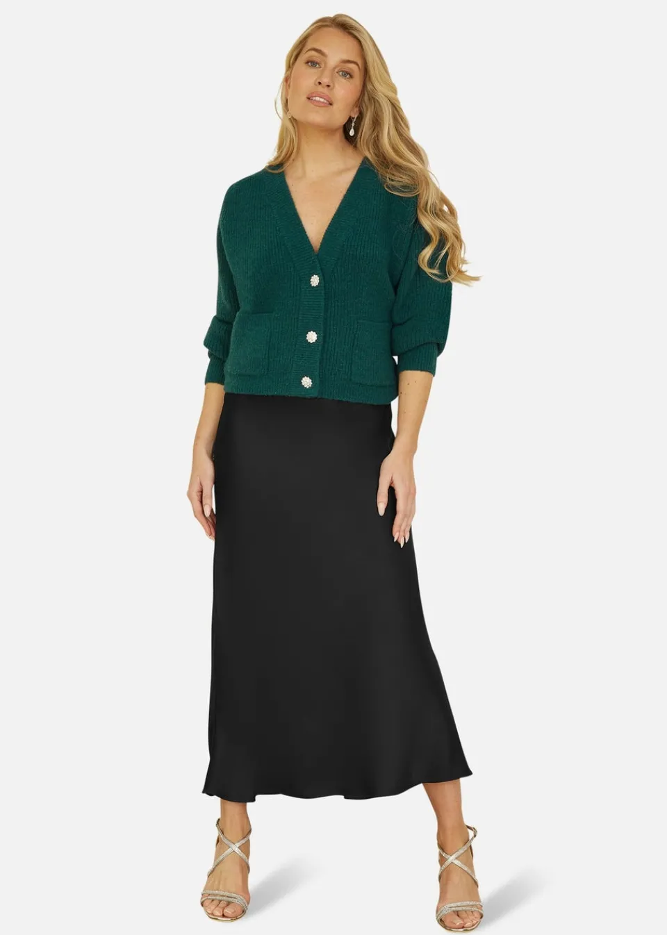 Skirts>Yumi Black Satin Midi Skirt