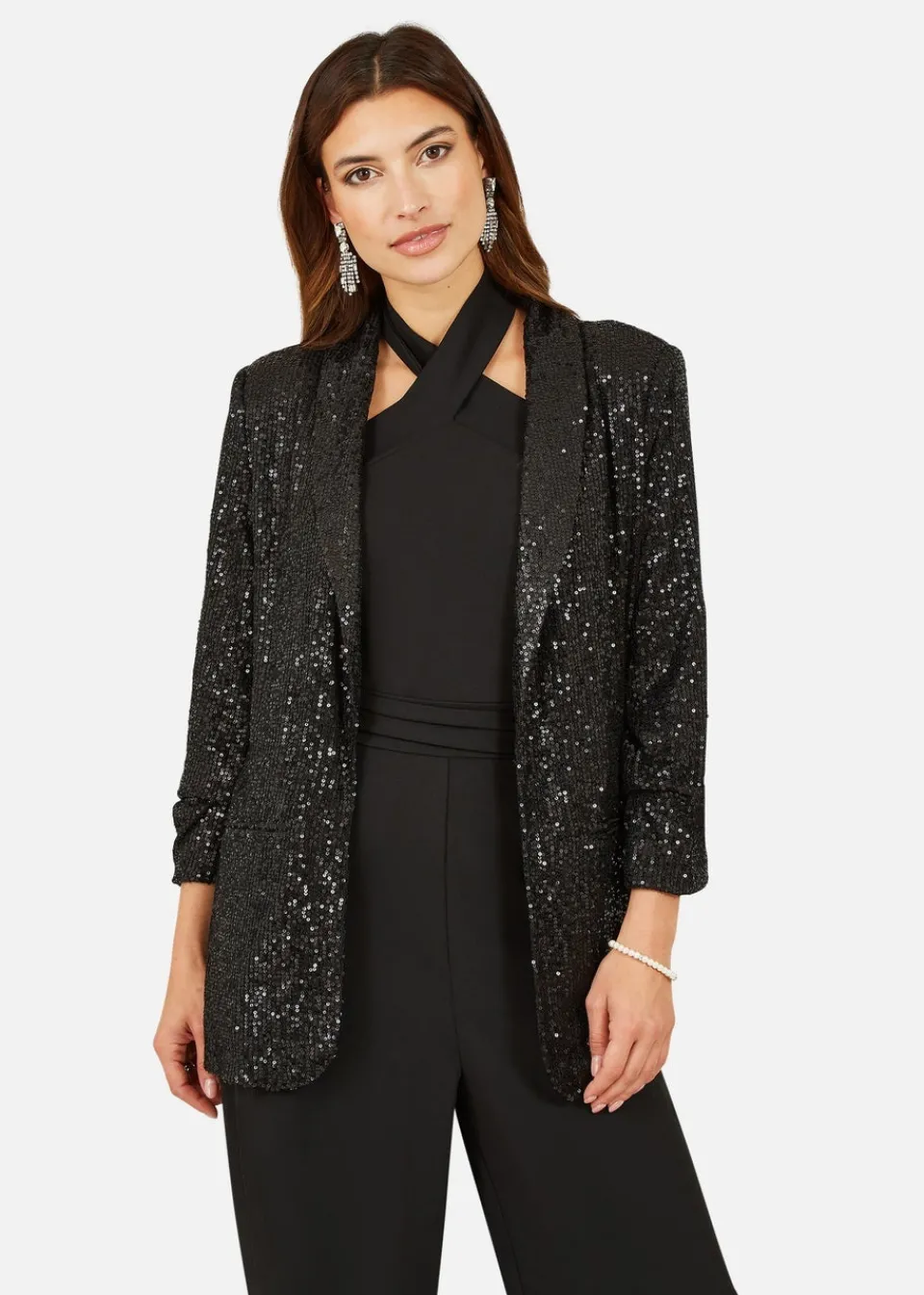 Coats & Jackets>Yumi Black Sequin Blazer With Pockets
