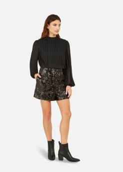 Skirts>Yumi Black Sequin Mini Shorts
