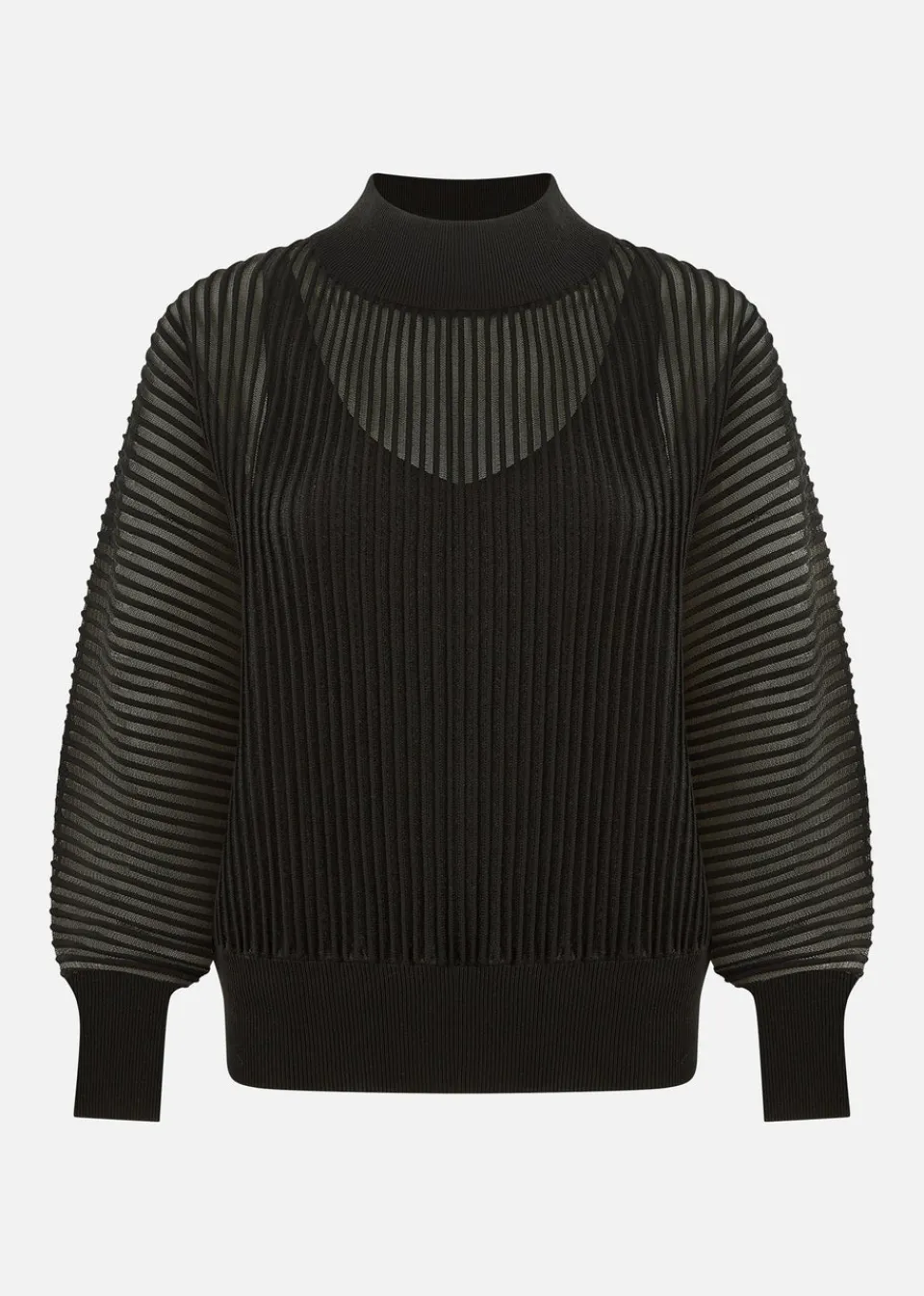 Tops>Yumi Black Sheer Roll Neck Jumper With Knitted Vest Top