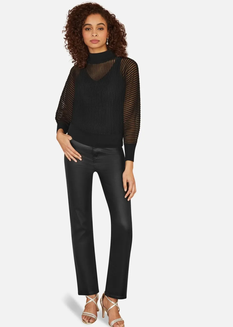 Tops>Yumi Black Sheer Roll Neck Jumper With Knitted Vest Top