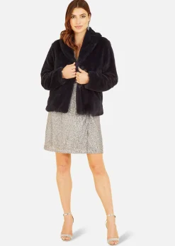 Coats & Jackets>Yumi Black Short Wrap Faux Fur Coat