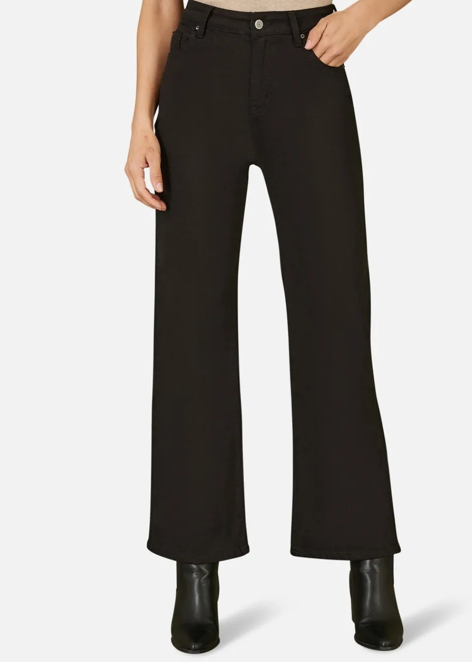Jeans & Jeggings>Yumi Black Stretch Canvas Wide Leg High Waist Jeans