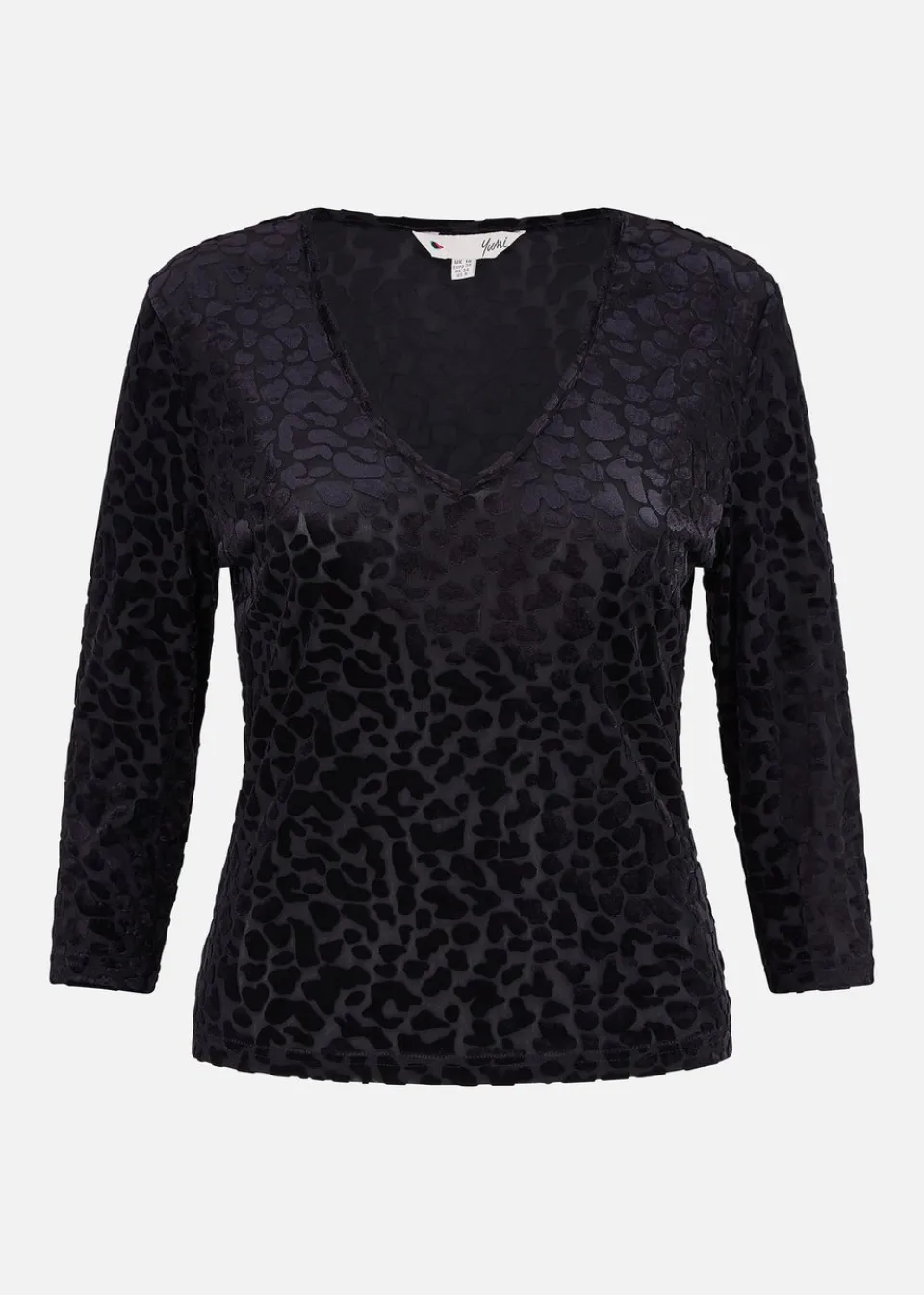 Tops>Yumi Black Velvet Leopard V Neck Top