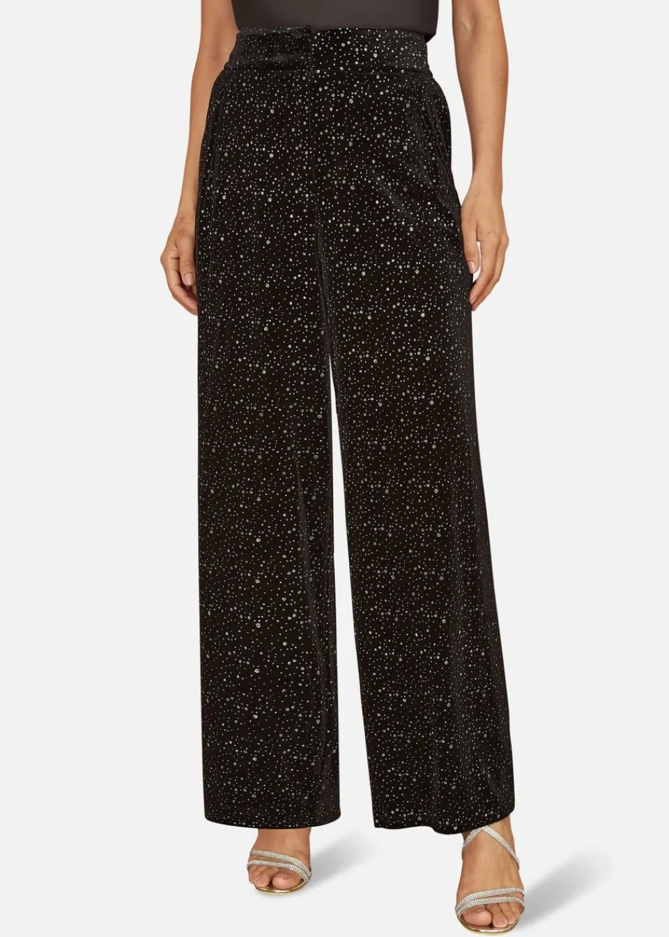 Trousers>Yumi Black Velvet Sparkle Wide Leg Trousers