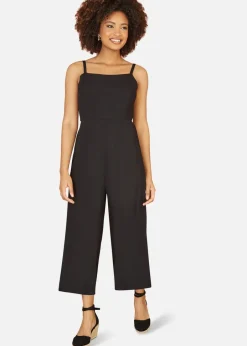 Jumpsuits & Playsuits>Yumi Black Viscose Tie Back Jumpsuit With Pockets
