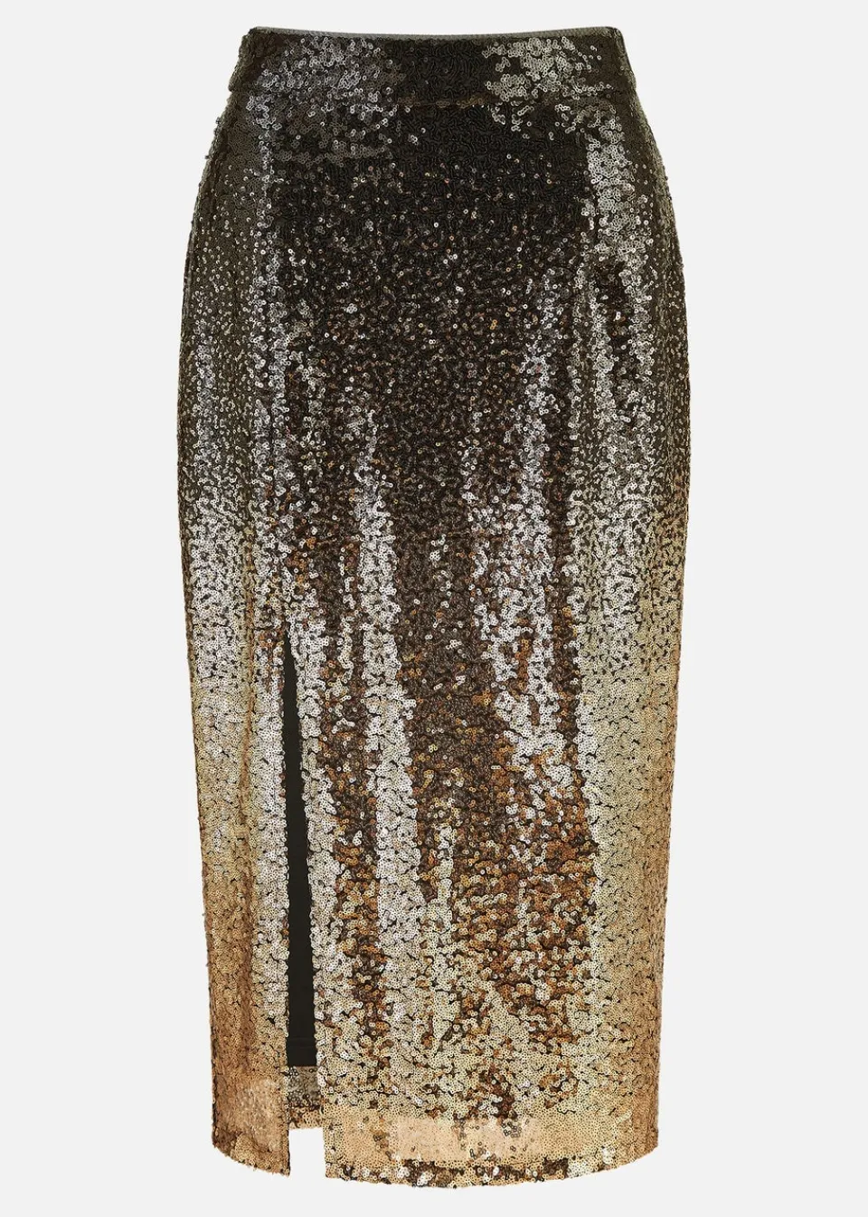 Skirts>Yumi Black/Gold Sequin Split Fitted Midi Skirt