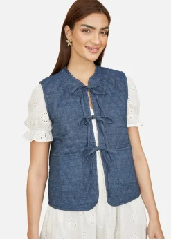 Coats & Jackets>Yumi Blue Chambray Cotton Quilted Reversible Vest