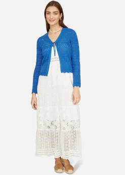 Tops>Yumi Blue Crochet Tie Front Cardigan Blues