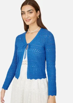 Tops>Yumi Blue Crochet Tie Front Cardigan Blues