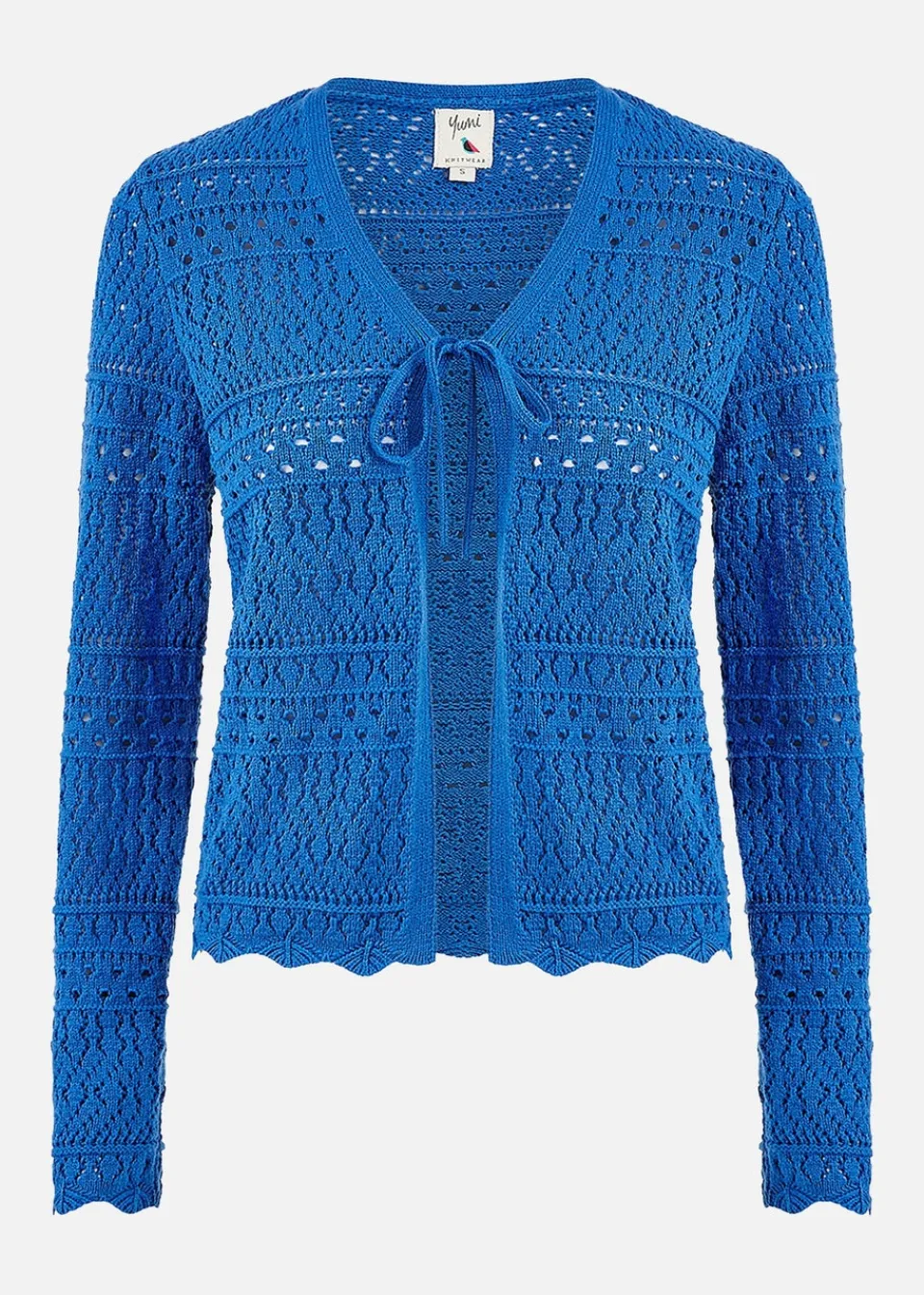 Tops>Yumi Blue Crochet Tie Front Cardigan Blues