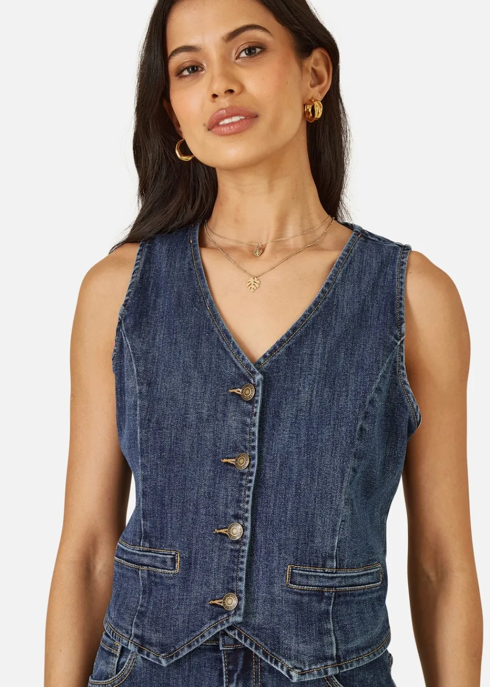 Coats & Jackets>Yumi Blue Denim Stretch Waistcoat