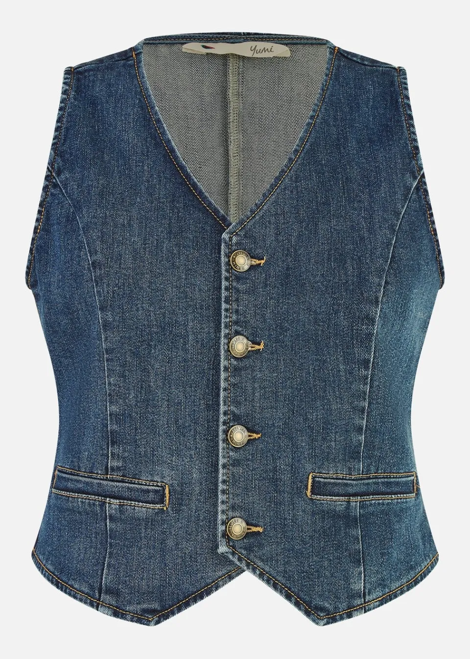 Coats & Jackets>Yumi Blue Denim Stretch Waistcoat