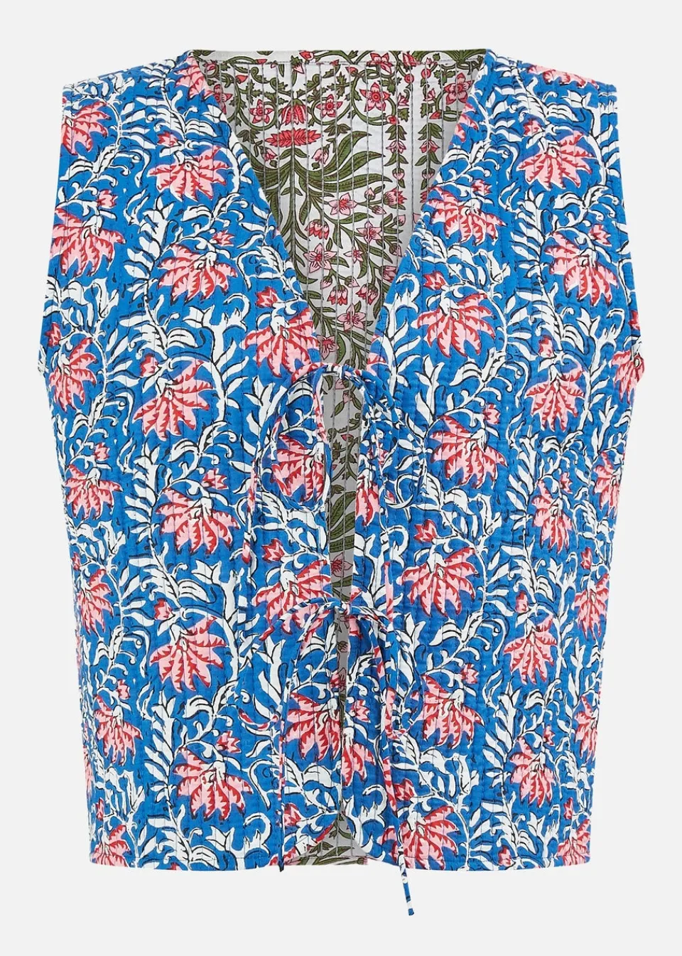 Tops>Yumi Blue Flower Reversible Cotton Quilted Waistcoat