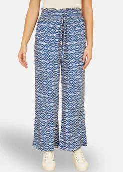 Trousers>Yumi Blue Geo Print Relaxed Fit Trousers