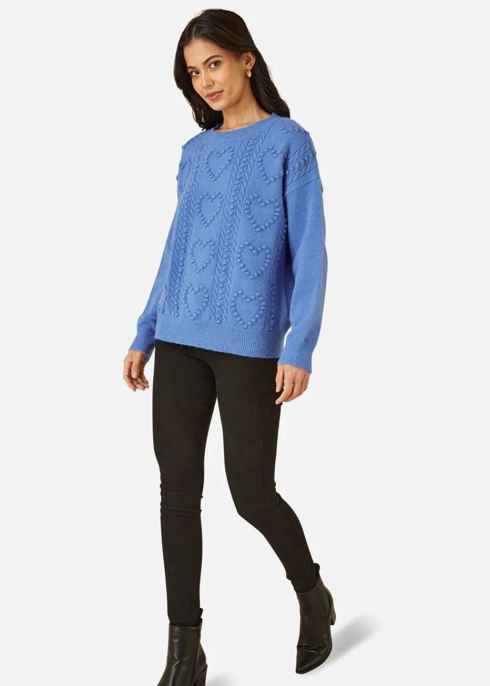 Tops>Yumi Blue Heart Knit Relaxed Jumper