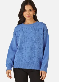 Tops>Yumi Blue Heart Knit Relaxed Jumper