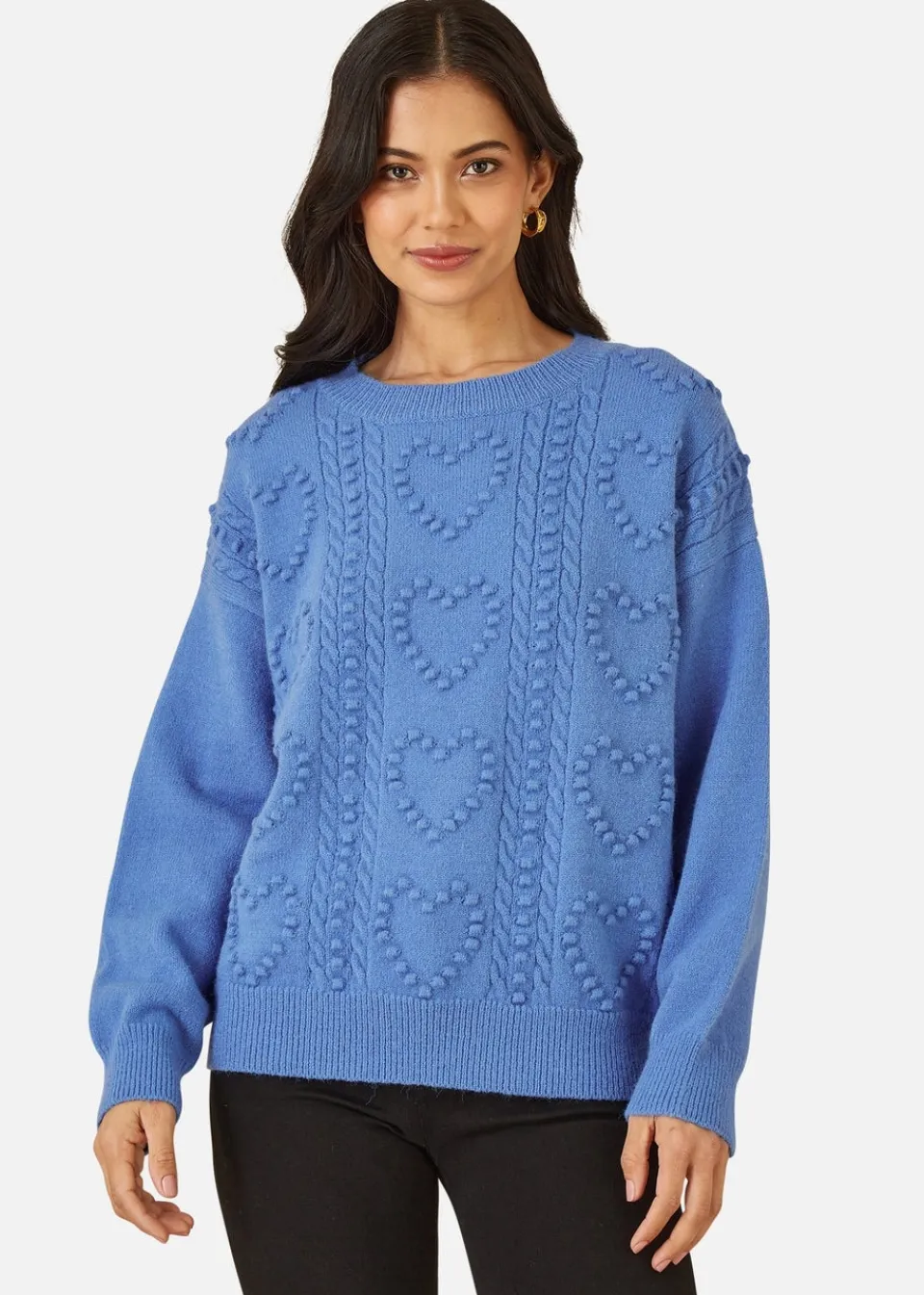 Tops>Yumi Blue Heart Knit Relaxed Jumper