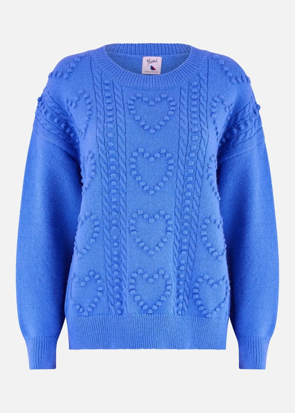 Tops>Yumi Blue Heart Knit Relaxed Jumper