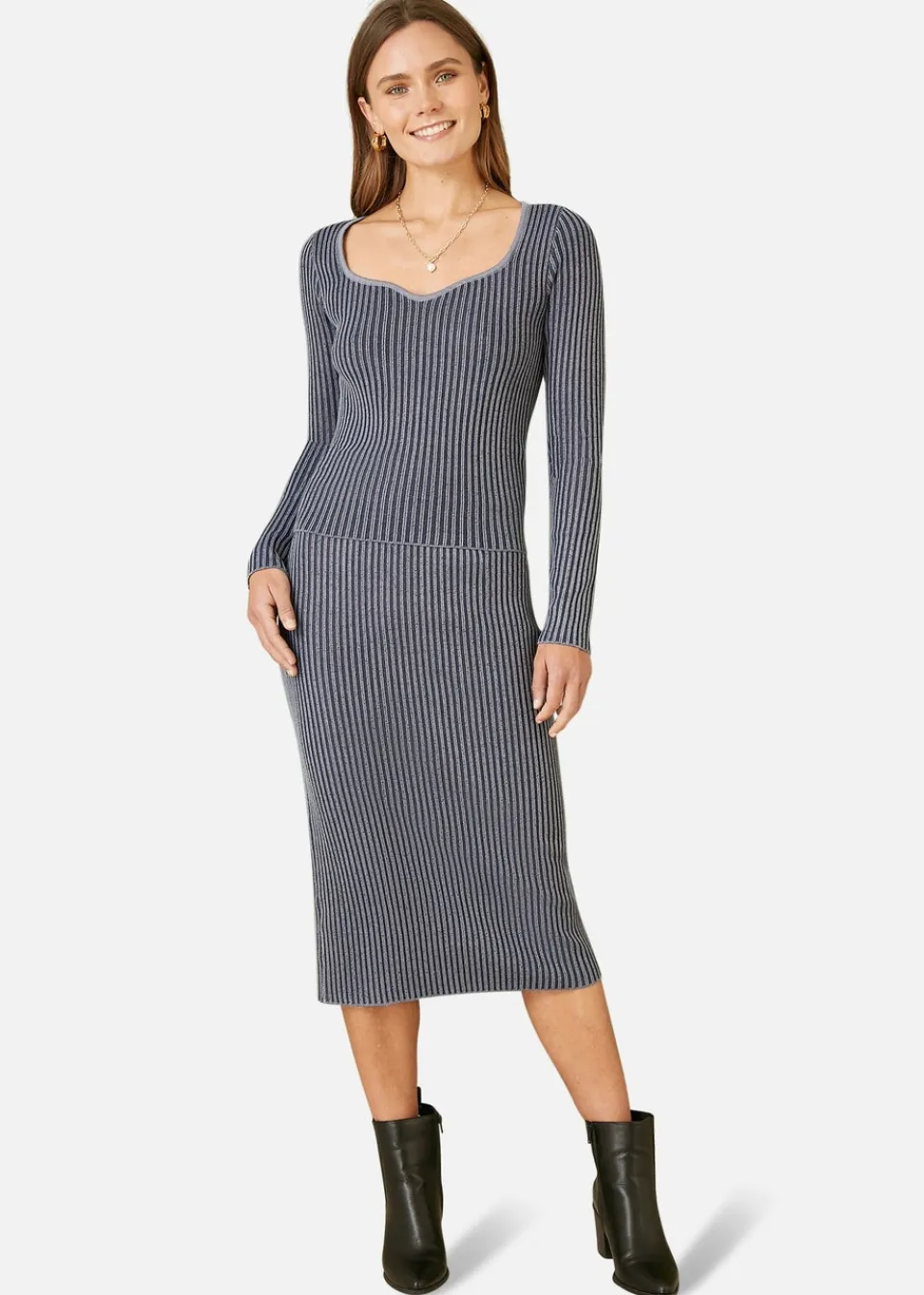 Skirts>Yumi Blue Ribbed Knitted Skirt