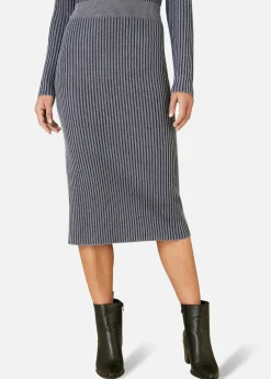 Skirts>Yumi Blue Ribbed Knitted Skirt