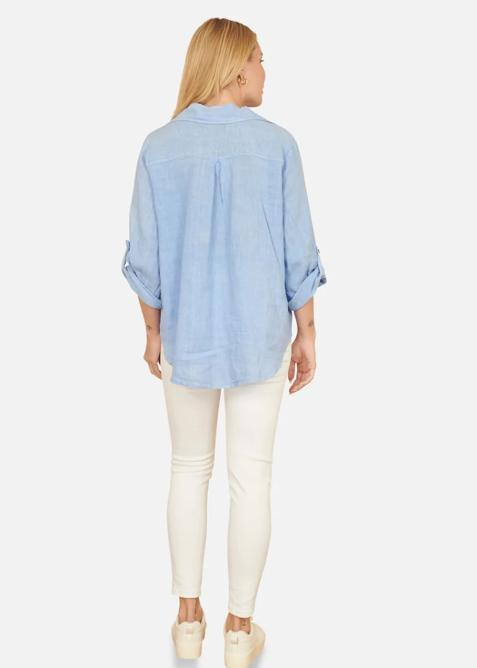 Tops>Yumi Blue Washed Linen Relaxed Shirt