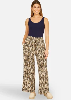 Trousers>Yumi Brown Animal Print Relaxed Fit Trousers