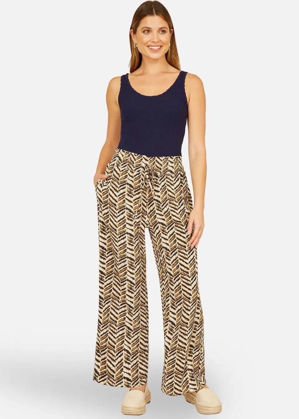 Trousers>Yumi Brown Animal Print Relaxed Fit Trousers