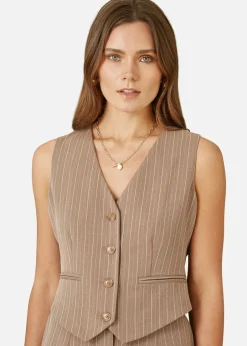 Coats & Jackets>Yumi Brown Pinstripe Waist Coat Vest