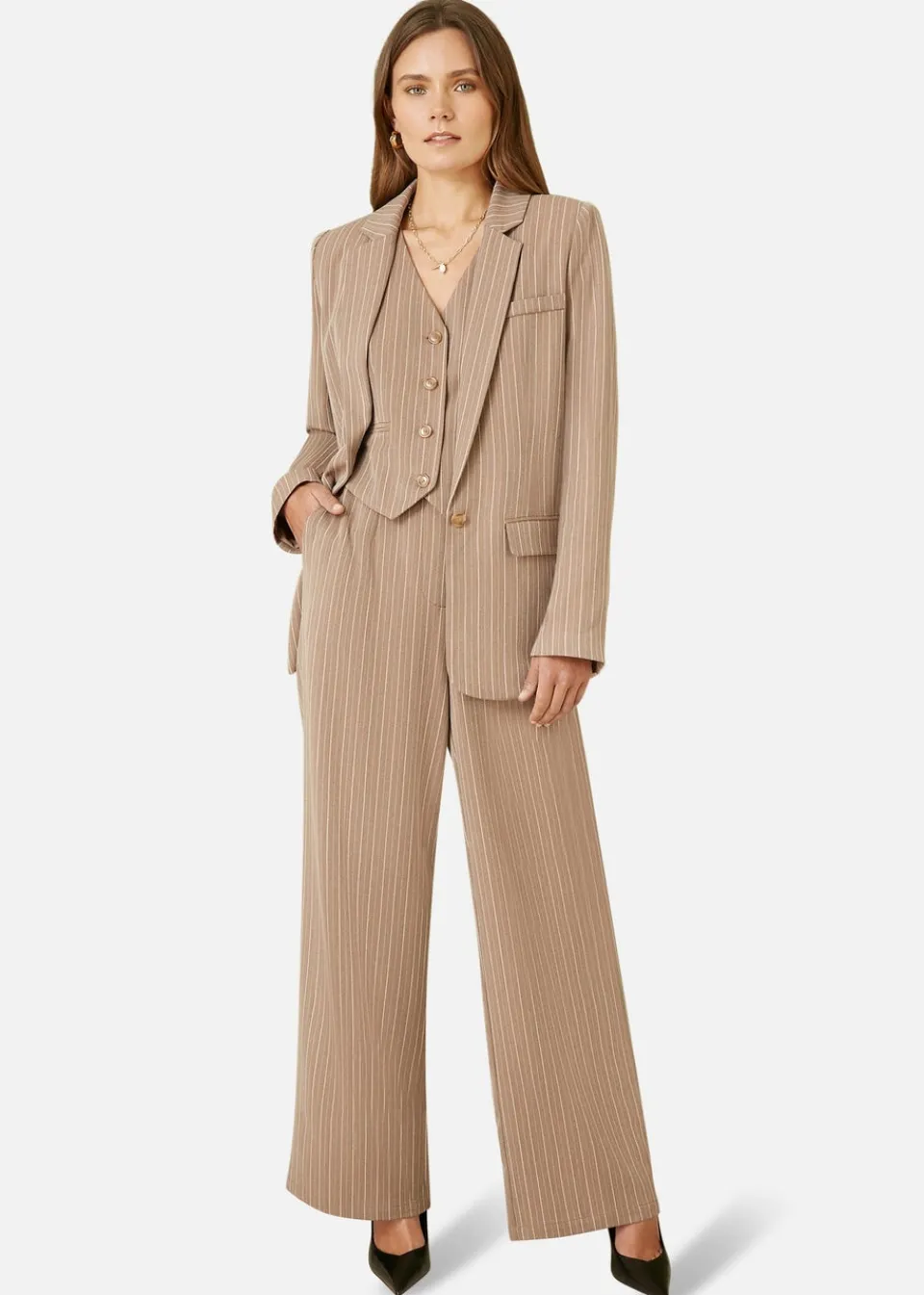 Coats & Jackets>Yumi Brown Pinstripe Waist Coat Vest