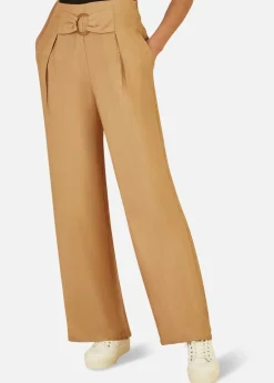 Trousers>Yumi Brown Wide Leg trousers With Front Buckle Detail