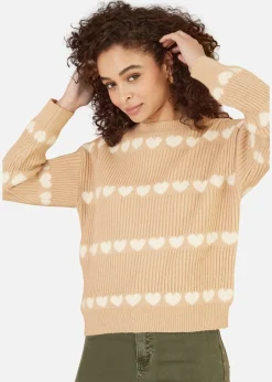 Tops>Yumi Camel Knitted Jumped With Heart Stripes