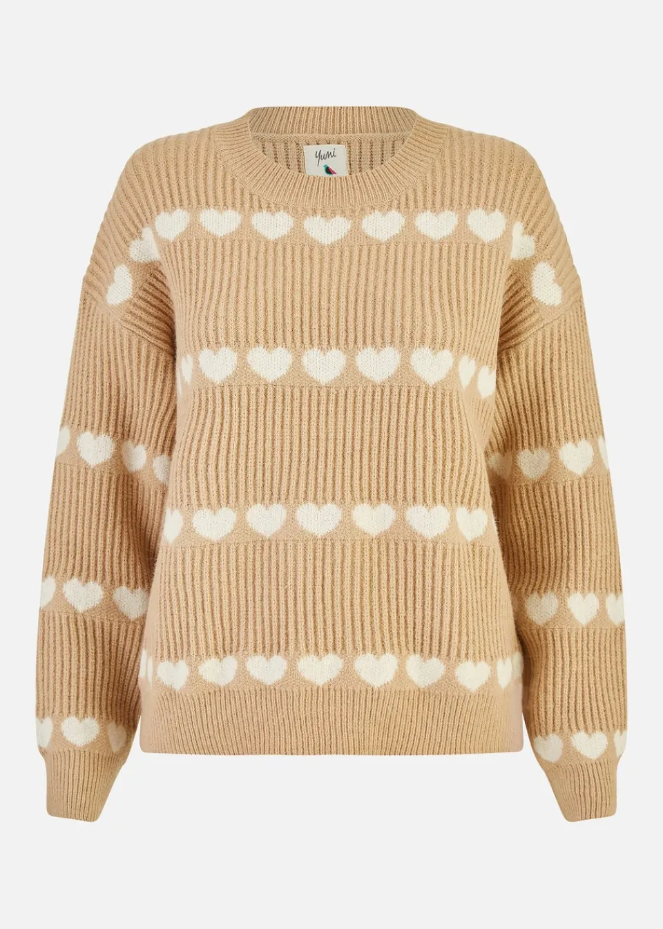 Tops>Yumi Camel Knitted Jumped With Heart Stripes