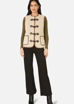 Coats & Jackets>Yumi Cream Borg Gilet With Faux Leather Button Details