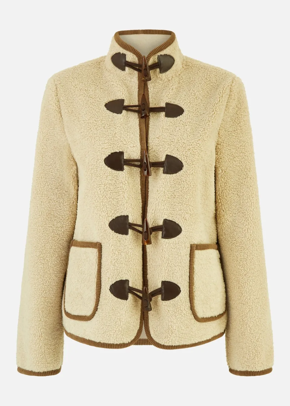 Coats & Jackets>Yumi Cream Borg Jacket With Faux Leather Button Details