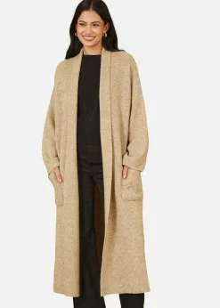 Tops>Yumi Cream Knitted Maxi Cardigan With Pockets