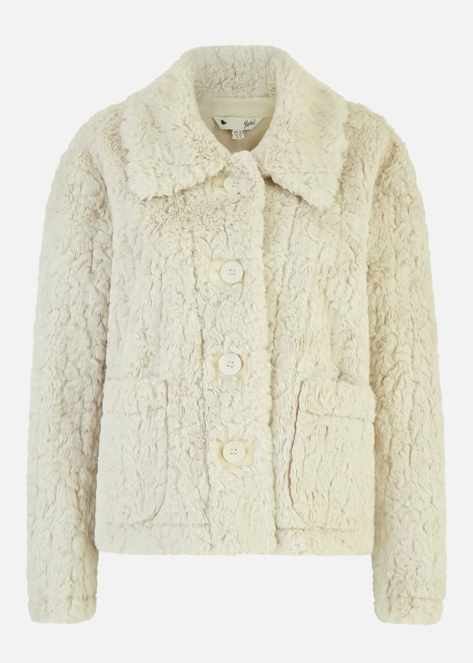 Coats & Jackets>Yumi Cream Luxe Textured Faux Fur Jacket With Pockets