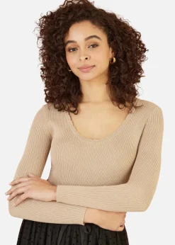 Knitwear>Yumi Gold Metallic Knitted Ribbed Top