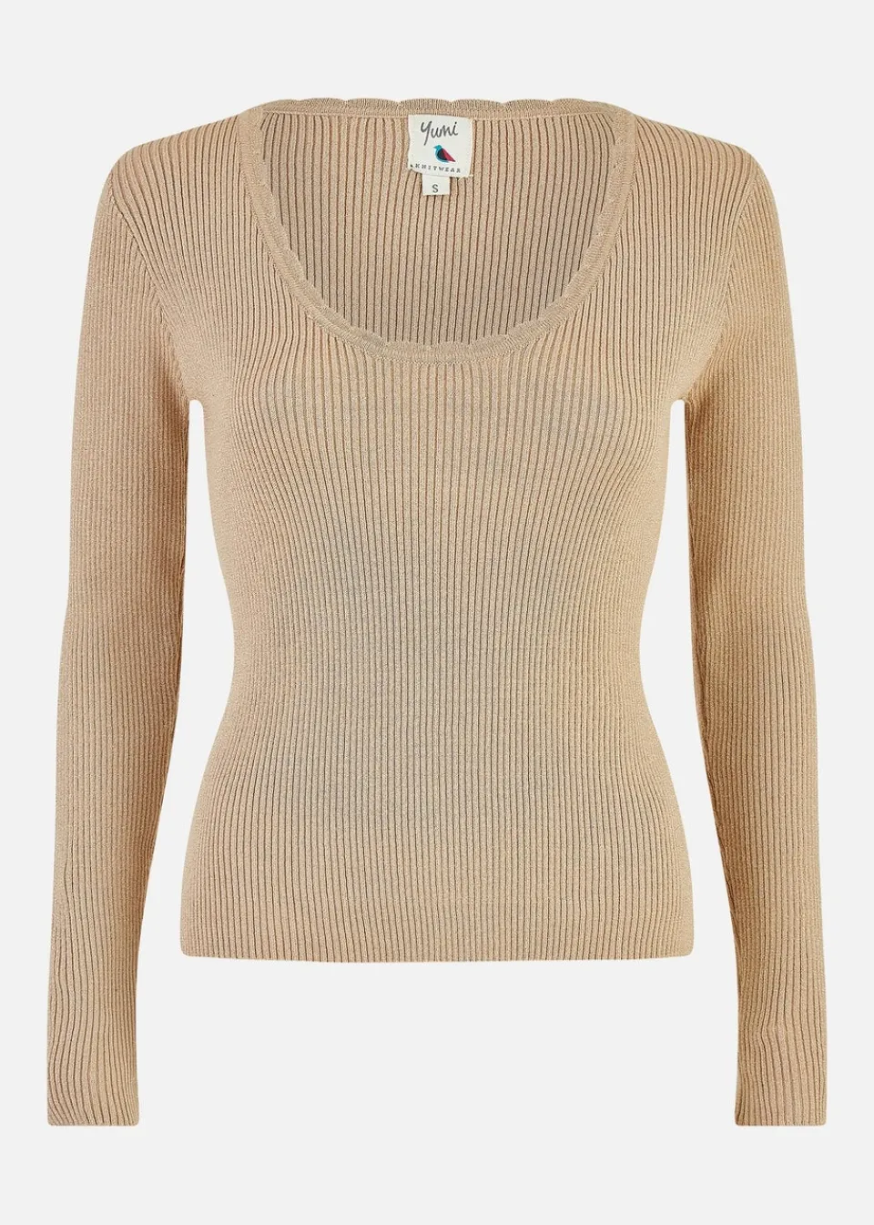 Knitwear>Yumi Gold Metallic Knitted Ribbed Top