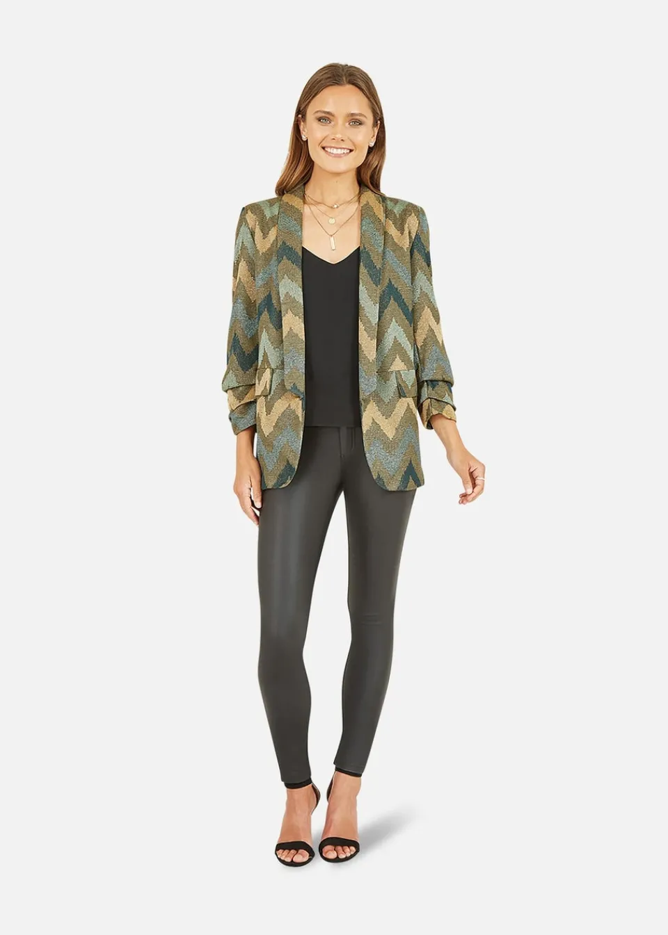 Coats & Jackets>Yumi Green Chevron Relaxed Fit Blazer